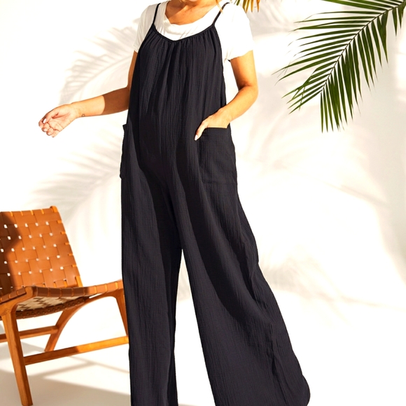 Simple by Suzanne Betro |Black Cami-Strap Wide-Leg Jumpsuit - Women & Plus - Picture 4 of 8